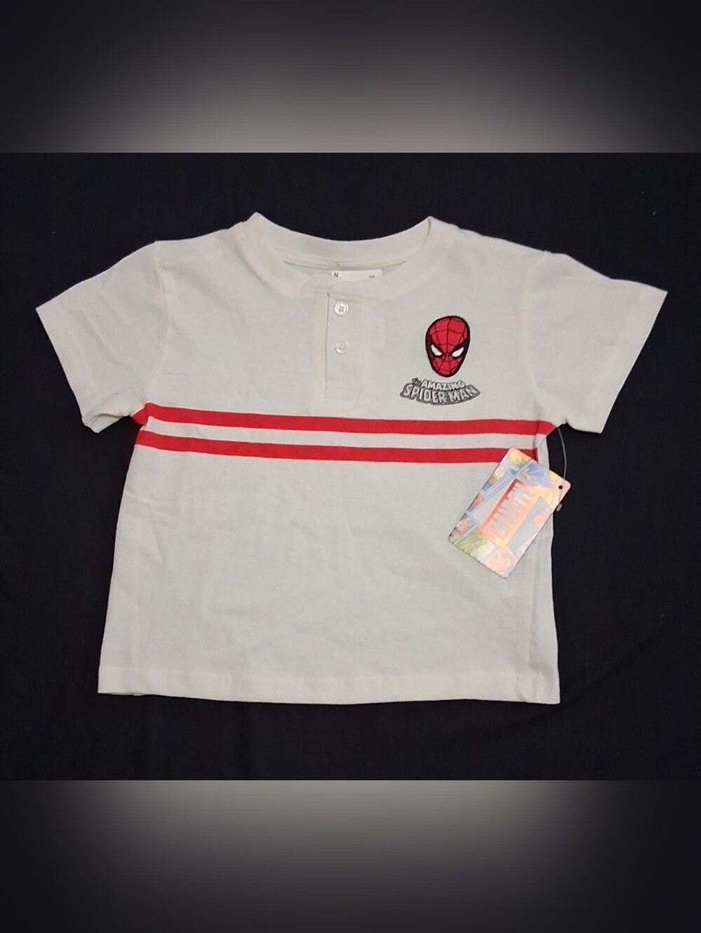 NWT Marvel Kids Cream Tee with Red Stripe and Spider-Man Embroidery Size 4